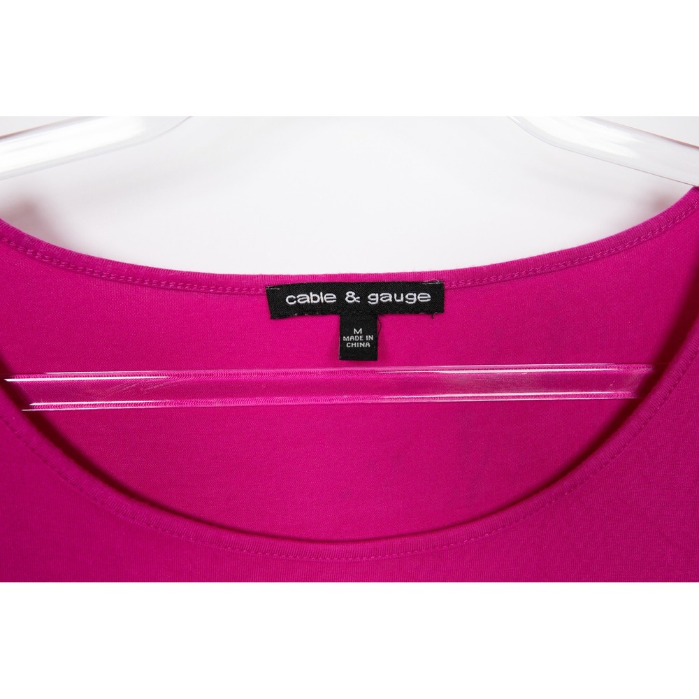 Cable & Gauge Button Sleeve Top Crew Neck Knit Tee Shirt Fuchsia M - Picture 7 of 12